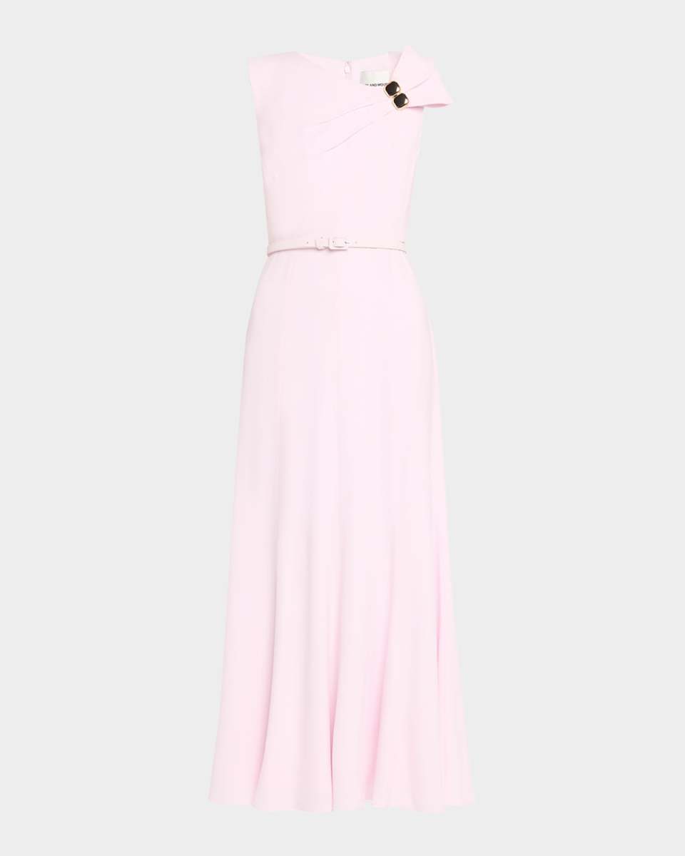 Bow Embellished Satin Crepe Belted Maxi Dress